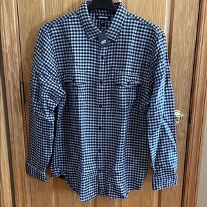 NWT-Lands' End Men's Navy Gingham Flannel and Lightweight Fleece Lined Shirt